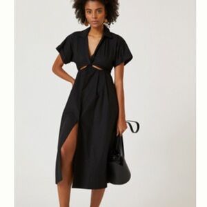 Anthropologie Black Wrap Midi Dress with Notched Collar